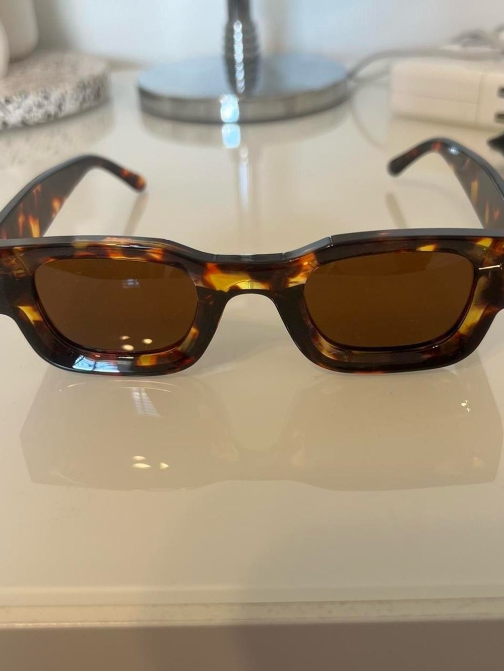 Tortoiseshell Rectangular Sunglasses - Brown Lenses